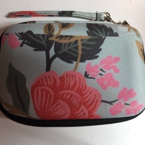 Floral Wristlet Make Up Cosmetic Brush Travel Weekend Hard Case 4.5" x 6.5" - Picture 10 of 10